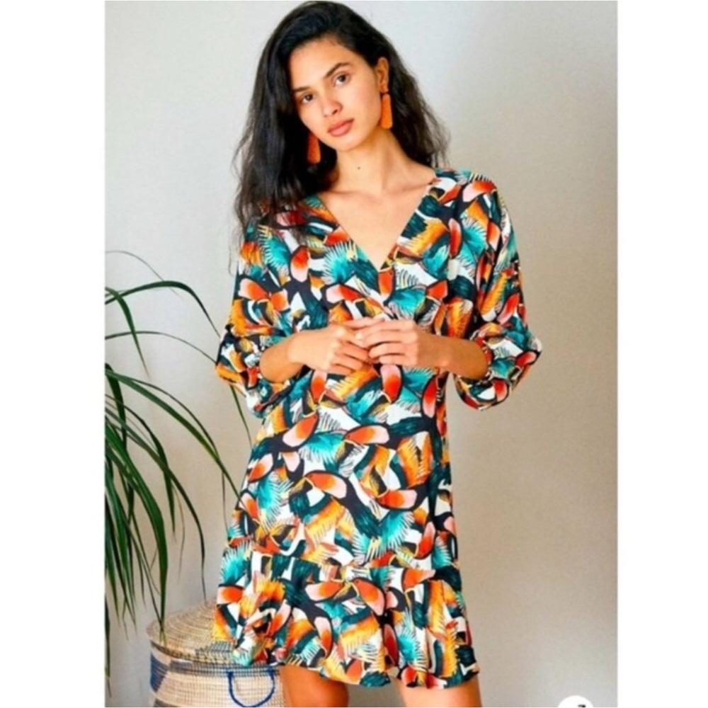 Anthropologie Farm Rio Toucans Bird of Paradise print dress M